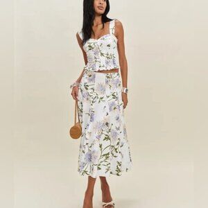 NEW Reformation Anatolia Linen Corset Two Piece Serenity White Floral US 2 UK 6